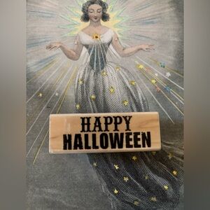 Happy Halloween - Rubber Stamp on Wood